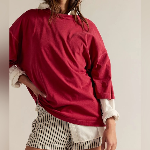 We The Free Perfect Oversized Tee in Retro Red sz S - Picture 3 of 10